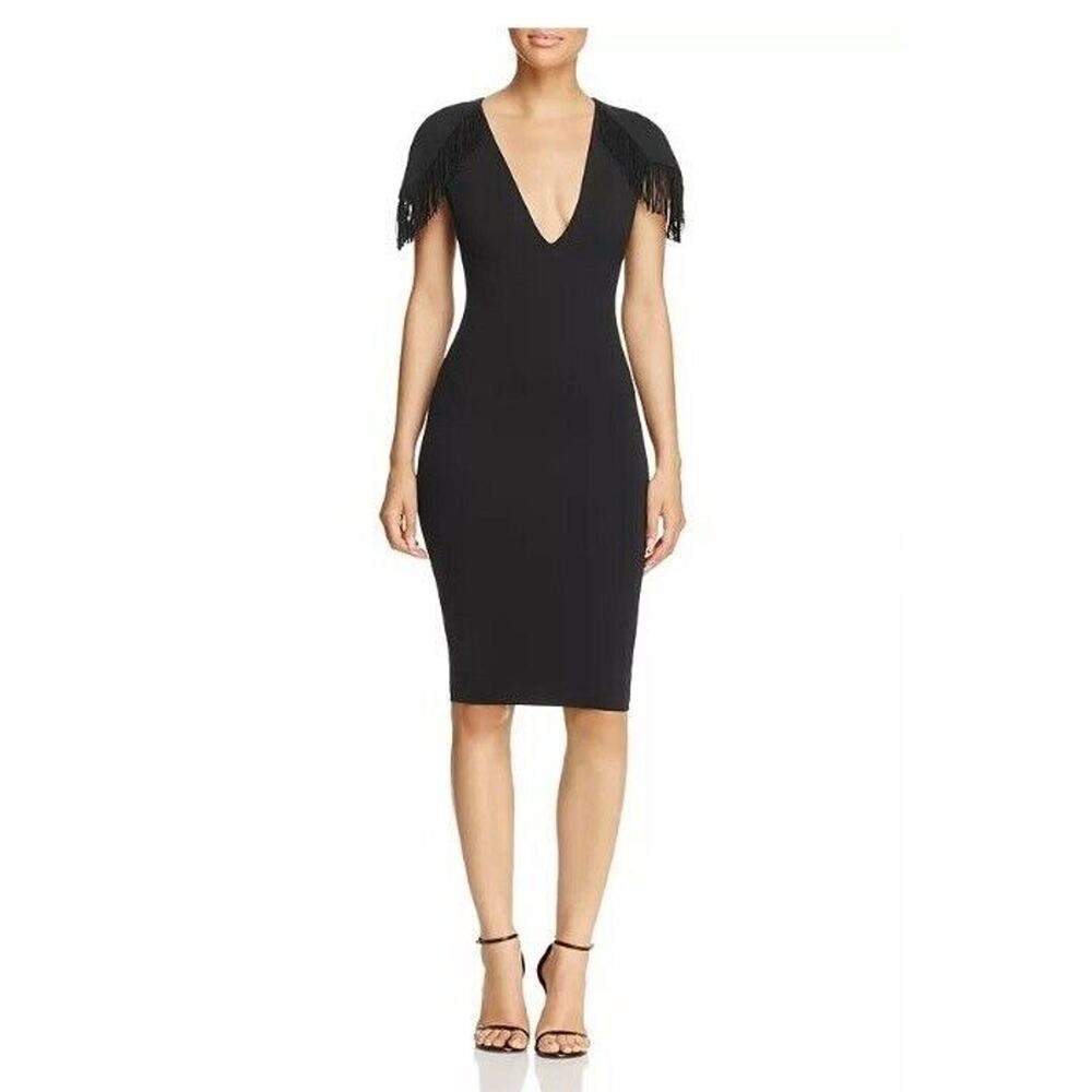 Nookie Mendez Fringe Glam Evening Bodycon Dress NWT Black size Small